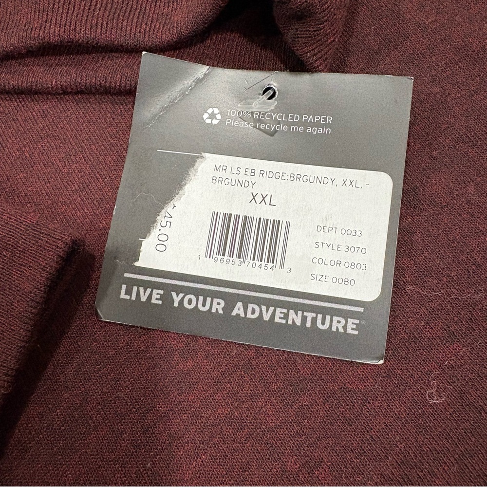 NWT Eddie Bauer Men’s Graphic Logo Ridge Long Sleeve Burgundy Maroon XXL - Picture 2 of 4